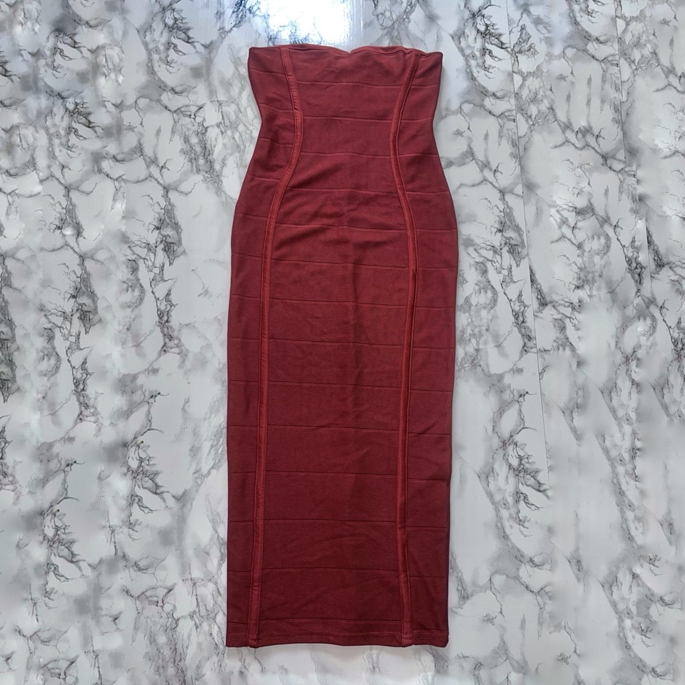 Boohoo Bandeau Rust Bodycon Dress | Size US 4